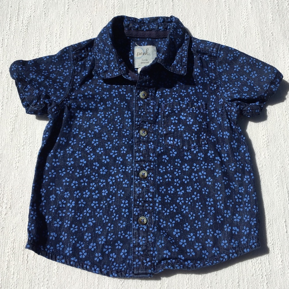 Peek Button Down Short Sleeve Shirt Size 12-18 M